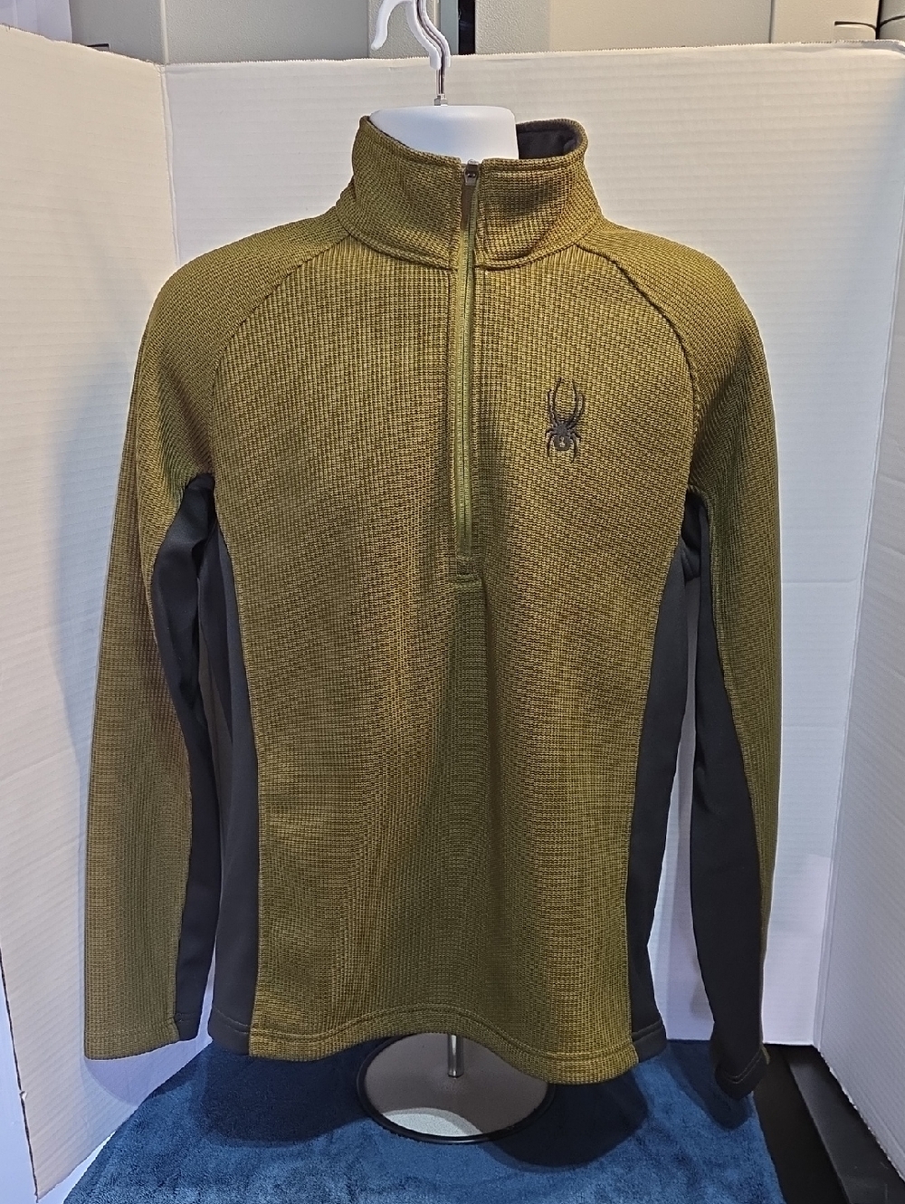 Spyder Men's Olive Green Knit Half-Zip with Black Side Panels, Medium
